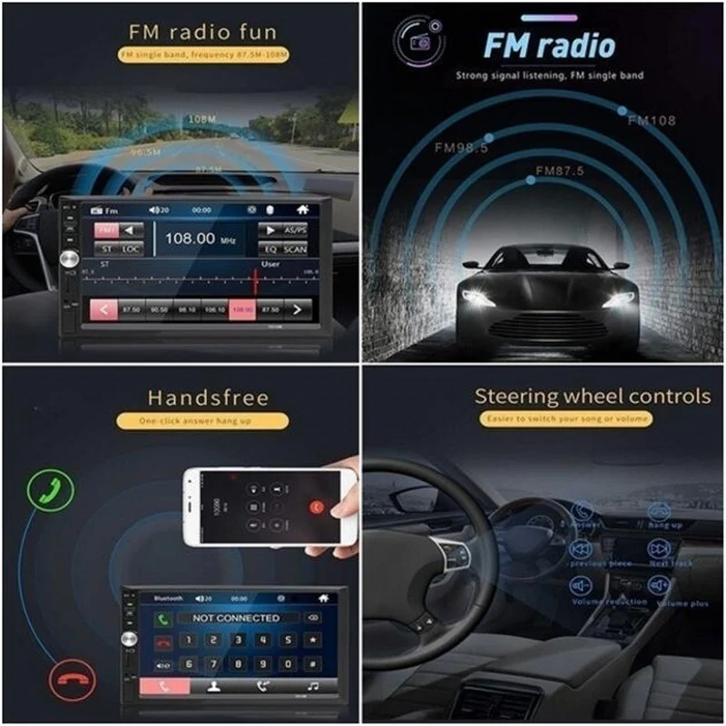 Радио 2 Din общие модели автомобилей 7 ''ЖК сенсорный экран плеер Bluetooth аудио поддержка камера заднего вида 7012B