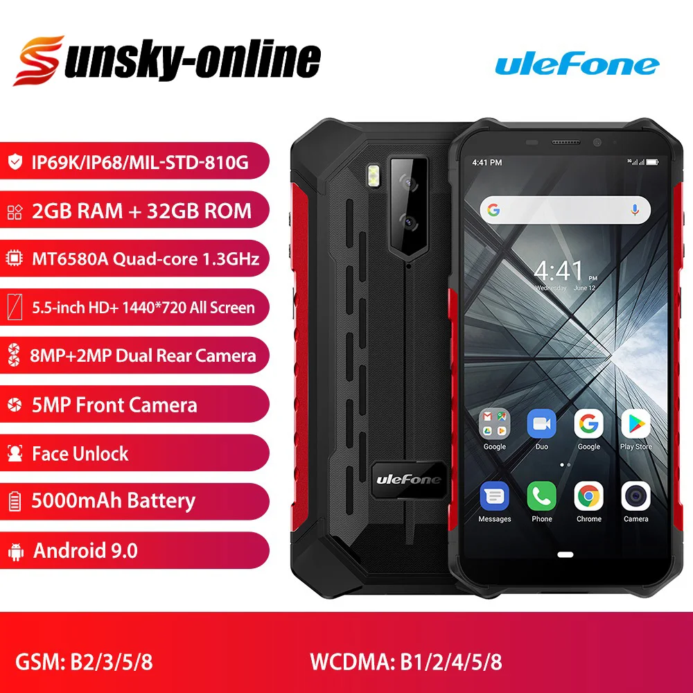 

Ulefone Armor X3 Rugged Smartphone Android 9.0 5.5 inch Quad Core IP68 Waterproof 5000mAh 2G+32G Mobile Phone