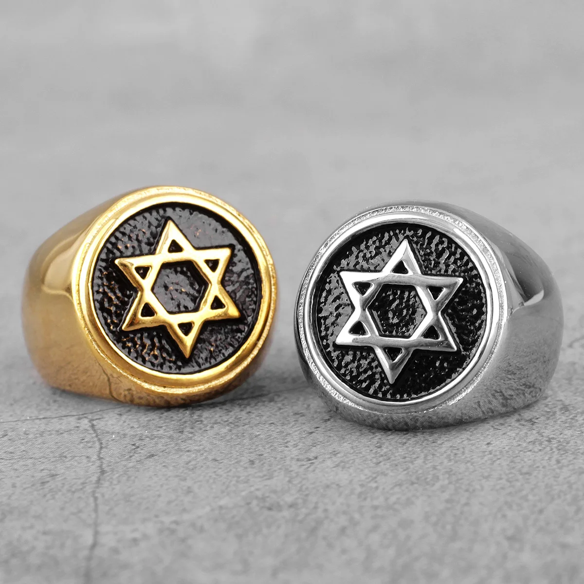 Stainless Steel Ring Finger Ring Judaism Hexagram Star of David Stainless Steel Mens Rings Punk Hip Hop for Male Boy Biker Jewelry Creativity Gift