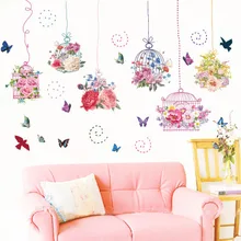 [Xl8332] New Style Flower Birdcage Environmentally Friendly Wall Stickers Romantic Bedroom Living Room Third Generation Removabl
