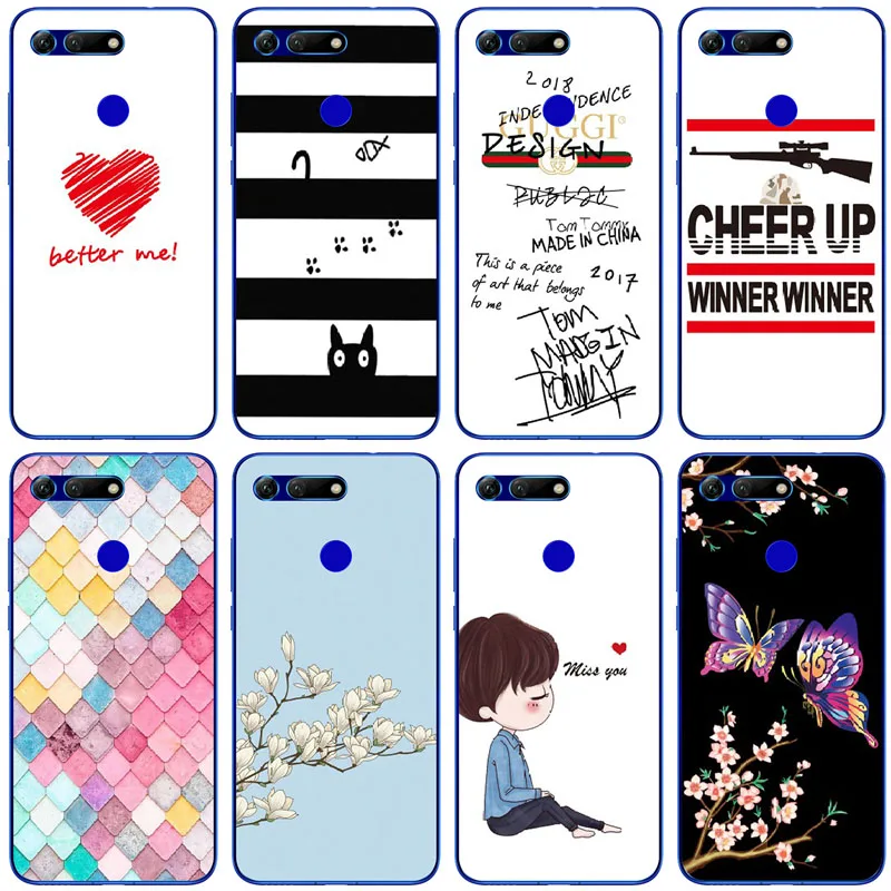 Silicon Case For Huawei Honor View 20 V20 Full Protection Soft TPU Back Cover Phone Shell Bag bear pig rabbit | Мобильные телефоны