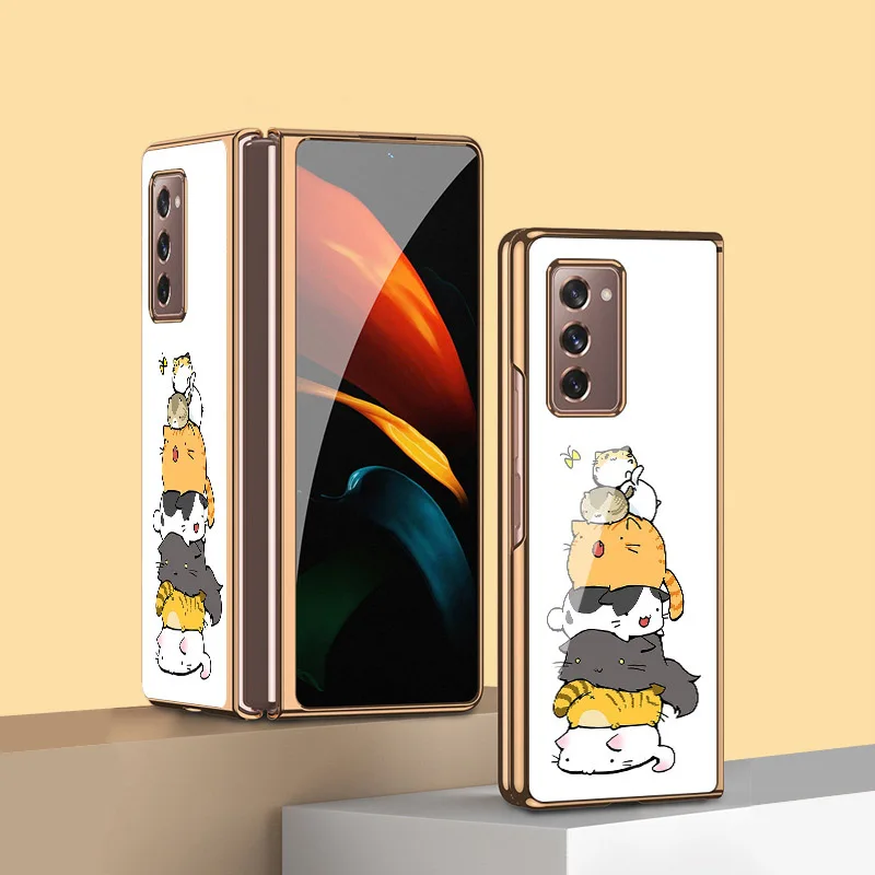 Custodia Z Fold 3 Funda Per Samsung Galaxy Z Fold 3 Z Fold 2 Lovely Cartoon Cat Plexiglass Shell Coque Cover Per Telefono Z Fold 2 5G