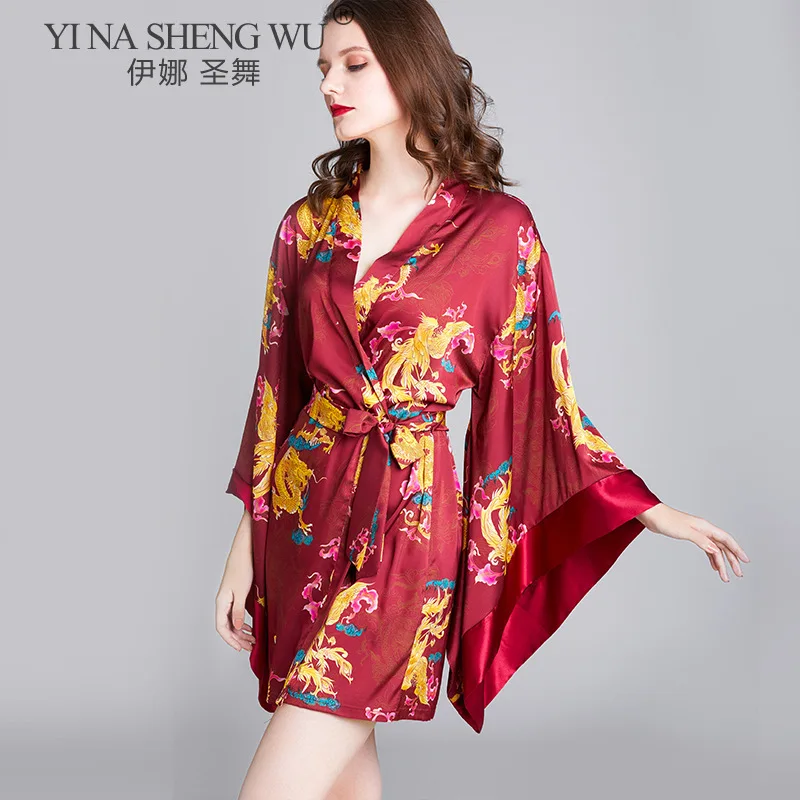 

News Women Bridesmaid Bride Robe Sexy Women Wedding Kimono Loose Robe Sleepwear Nightgown Short Dress Woman Bathrobe Floral Robe