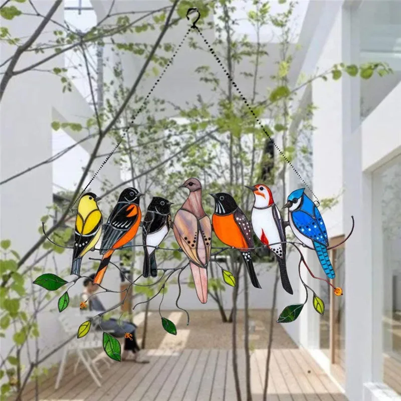 Pendant Mini Stained Bird Glass Window Hangings Acrylic Wall Hanging Colored Birds Decor Room Accessories Scandinavian Decor Mot