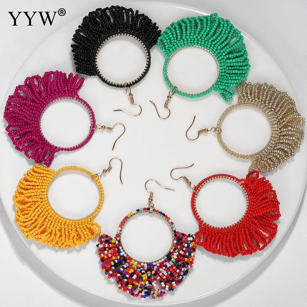 

Colorful Seedbeads Women Drop Earrings Hanging Dangle Hollow Statement Big Fashion Personality Ear Jewelry Exquisite Earrings