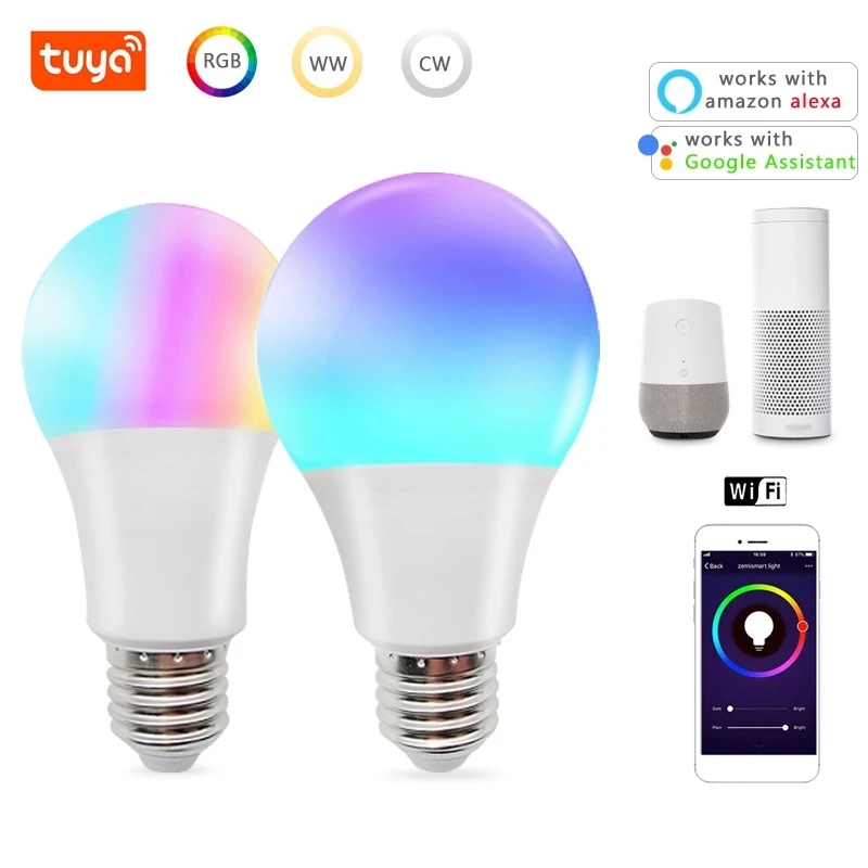 Цветная (RGB) светильник лампочка с Tuya Wi Fi Управление 10 15W светодиоидная лампа