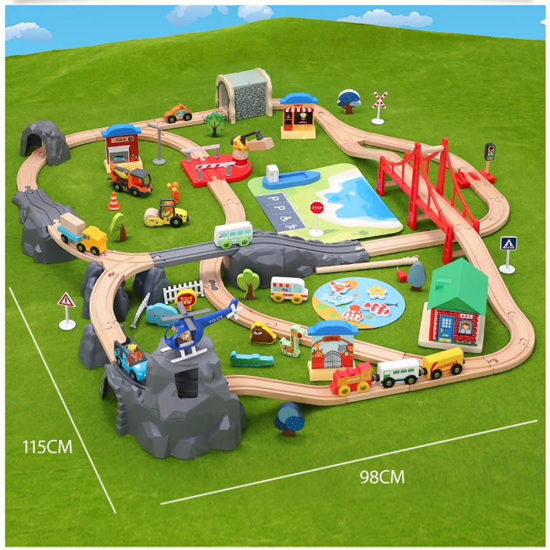 

Construction site dock zoo rail train set children educational rail car toy compatible with wooden train track and electric car
