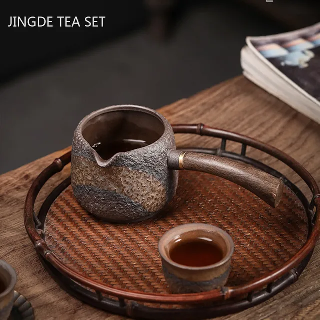 Japán Stílusú Durva Fazekas Teáskanna Ében Oldalsó Fogantyú Tea Edény Arany Lron Máz Tisztességes Kupa Kézzel Készített Szertartás 240 Ml - Image 3