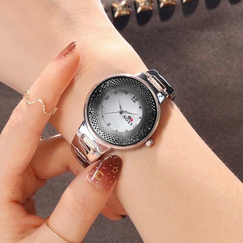 SOXY Simple Silver Watches Women Stainless Steel Strap Fashion Casual Wild Quartz Female Bracelet Watch relogio feminino