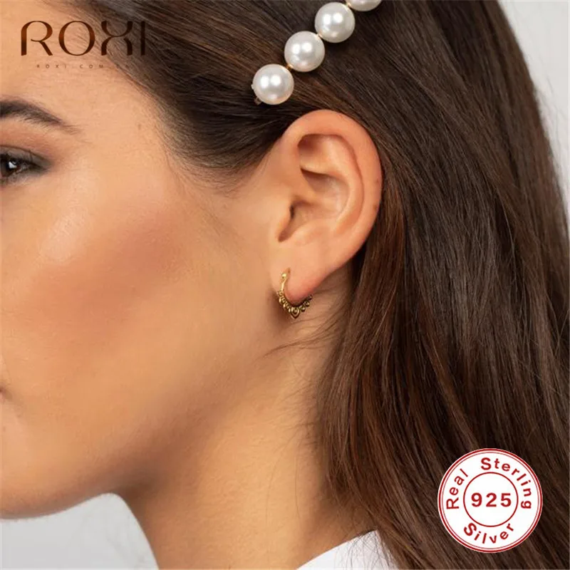 ROXI 925 пробы серебро геометрической формы круглые серьги-гвоздики для Для женщин вечерние подарок Модные украшения в форме листа, в стиле бохо круг маленькие серьги