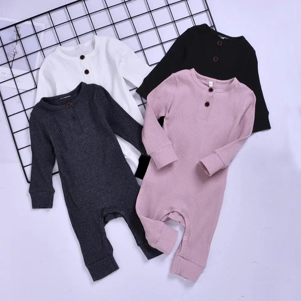 Одежда для маленьких девочек от 0 до 24 месяцев базовый чистый цветной наряд хлопковый комбинезон с длинными рукавами детский костюм-комбинезон