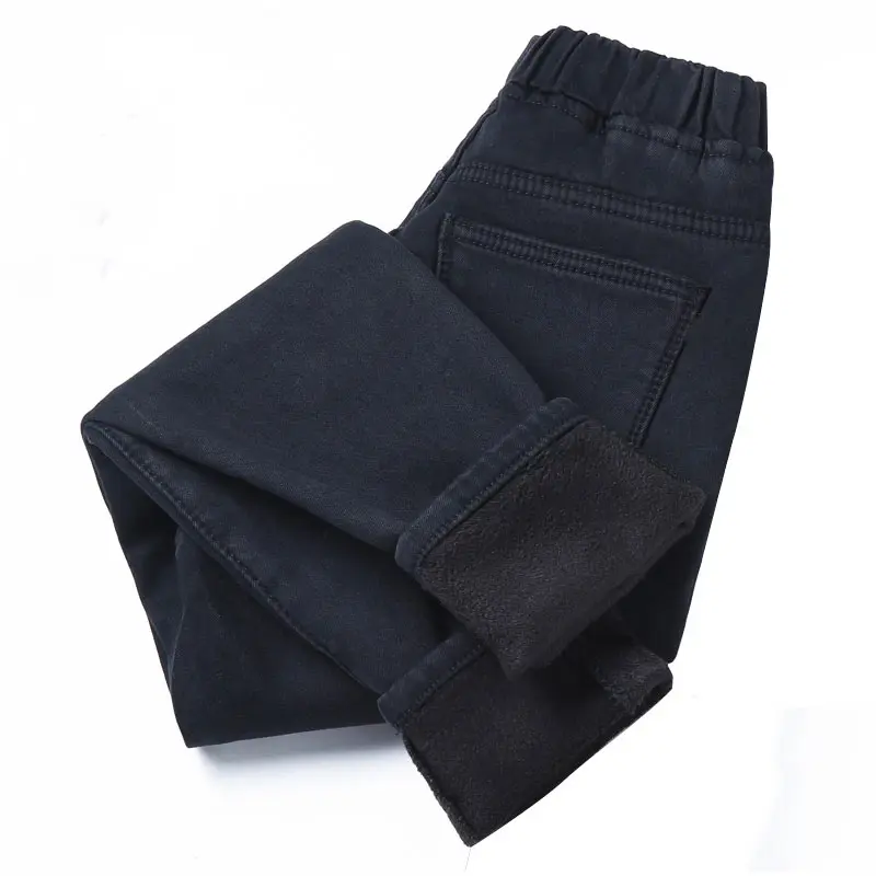 Black Женские Эластичные Обтягивающие флисовые джинсы размера плюс 4Xl 5Xl 6Xl, зимние теплые бархатные узкие джинсовые штаны, повседневные джинсы для мам - Цвет: Black