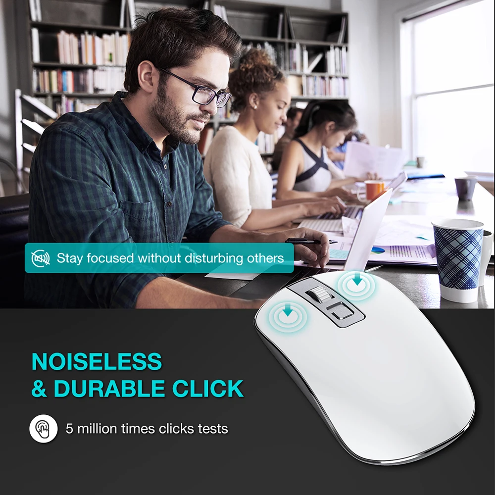 VicTsing PC202 Wireless Mouse Silent Click 2.4G Slim Mouse 1600 DPI Ergonomic Design With USB Receiver For Notebook Mac Laptop PK Logitech Wireless Mouse White (4)