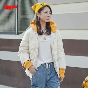 

IEF Winter Stiching Color Short Style Women Cotton Coat Long Sleeves Streetwear 0705A-D1200-