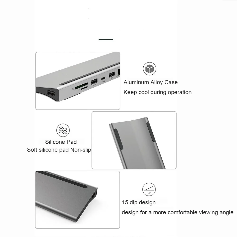11 in 1 USB C Laptop Docking Station Type C to HDMI VGA RJ45 Ethernet USB 3.0 SD/TF Card Reader Wit