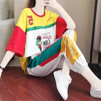 

Sports Suit Women's Fashion 2020 Summer New Loose Streetwear Two-piece Set Casual Wear Women Sweat Suit Set Tops And Blouses