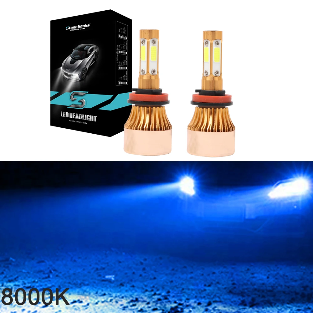 Stone Banks 4 стороны 16000LM H4 H7 H11 H8 H9 H16 H1 H3 HB1 9005 HB3 9006 HB4 H13 9007 HIR2 светодиодный автомобилей головной светильник 100 Вт авто светильник лампы - Испускаемый цвет: 2 Pcs 8000K Golden