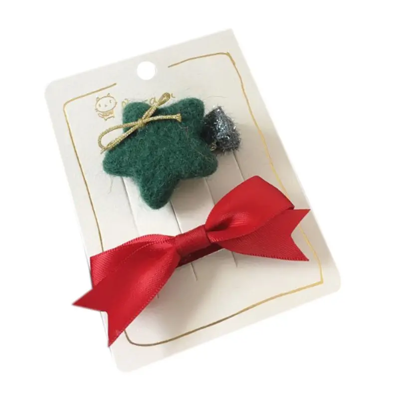 2Pcs Baby Girls Faux Wool Christmas Hair Clip Cartoon Snowman Pompom Hairpins