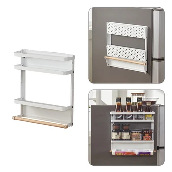 

Kitchen Rack Fridge Magnetic Organizer -Design Paper Towel Holder, Rustproof Spice Jars Rack, Heavy-Duty Refrigerator Shelf