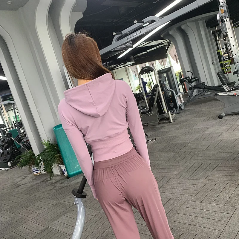 

Autumn And Winter New Style Waist Hugging Fitness Hooded Running Sports Long-sleeved Sweater Women's Yoga Clothes Running Fitnes