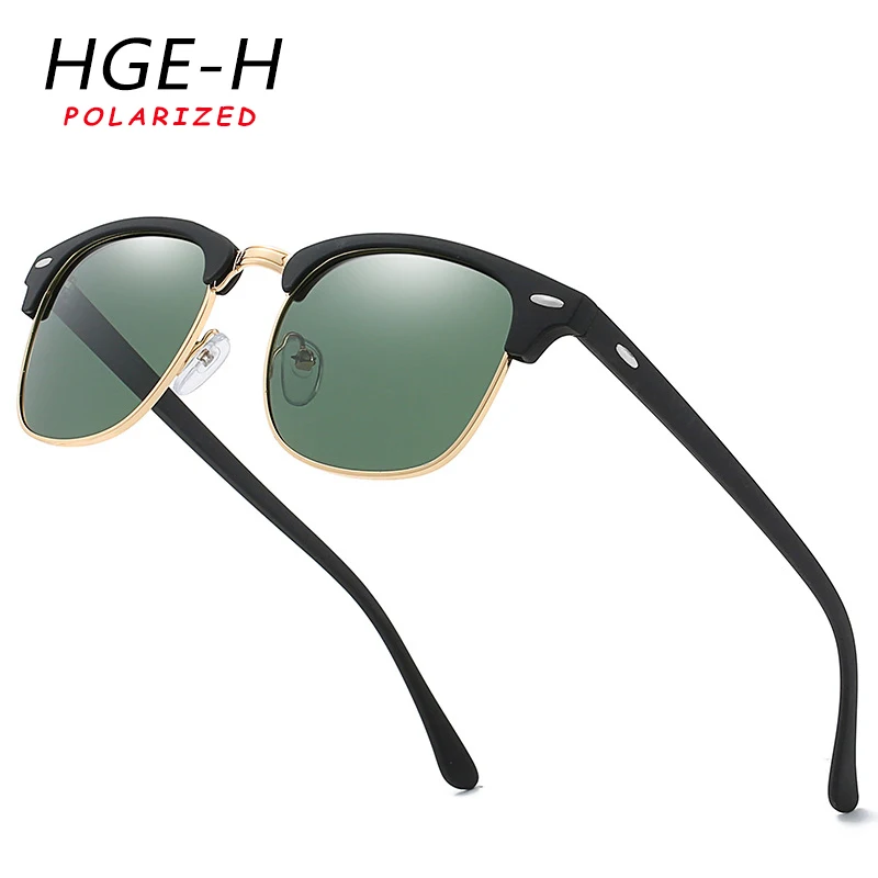 HGE-H, классические, стильные, Круглые, поляризационные солнцезащитные очки для мужчин, супер полуоправа, Ретро стиль, солнцезащитные очки для вождения, мужские,, УФ линзы, KD155