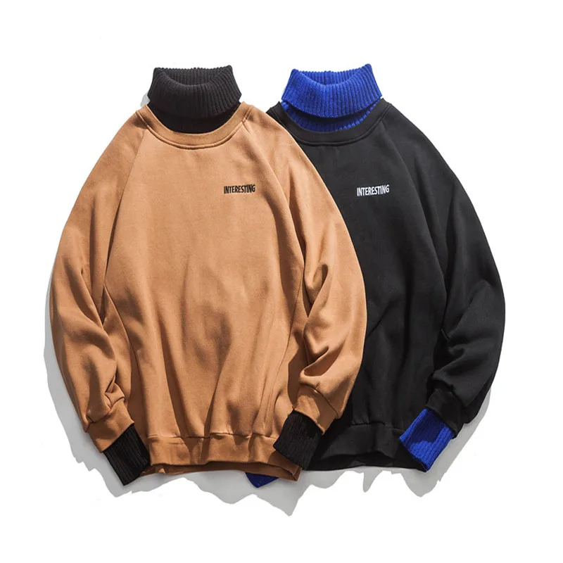 

Western Style Turtleneck Simple Letter Embroidery Pullovers Men Sweaters Winter High Street Male Fashionable Sweater
