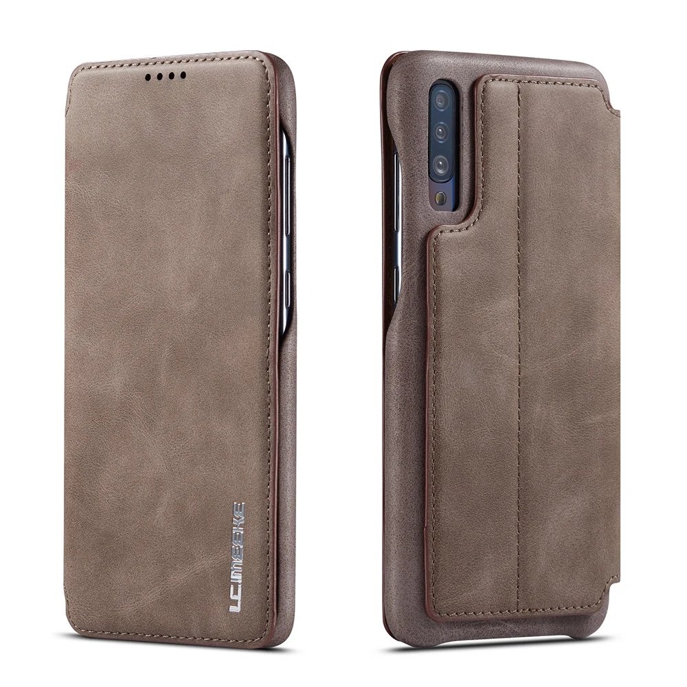 Магнитный кожаный чехол для samsung Примечание 10 Pro Note 9 8 S10 Чехол-бумажник чехол для телефона для samsung Galaxy A50 A40 A70 A20 A30 A20E - Цвет: Кофе