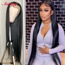 Asimey Brazilian Remy 180 Density 13X4 Straight Wigs Lace Frontal Human Hair 30 32 In 4x4 Preplucked Closure Wig For Black Women