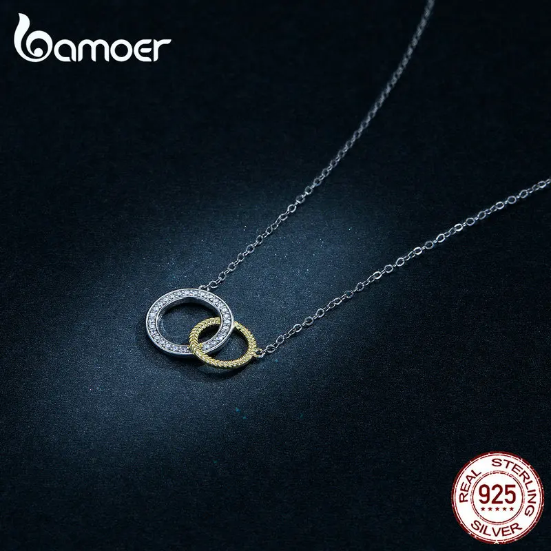 Bamoer Biocolor двойное круглое короткое ожерелье для женщин из натуральной 925 пробы Серебряное Ожерелье Bijoux Новинка Bijoux BSN115