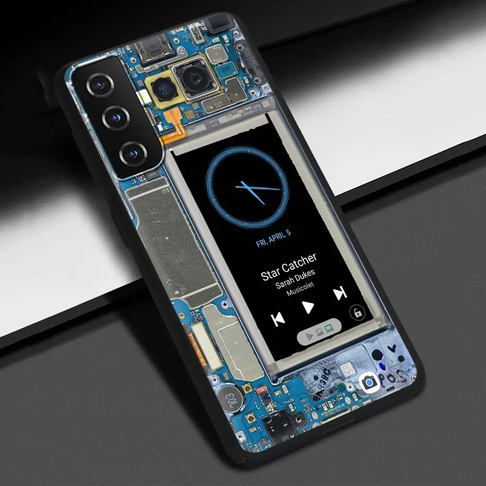 Sleek Silicone Black Phone Cover with Circuit Board Design