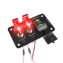 2 Gang Rocker Switch Panel with Dual USB Charger Voltmeter Waterproof 12V-24V DC Rocker Switch for Cars Trucks Boats RVs Camper