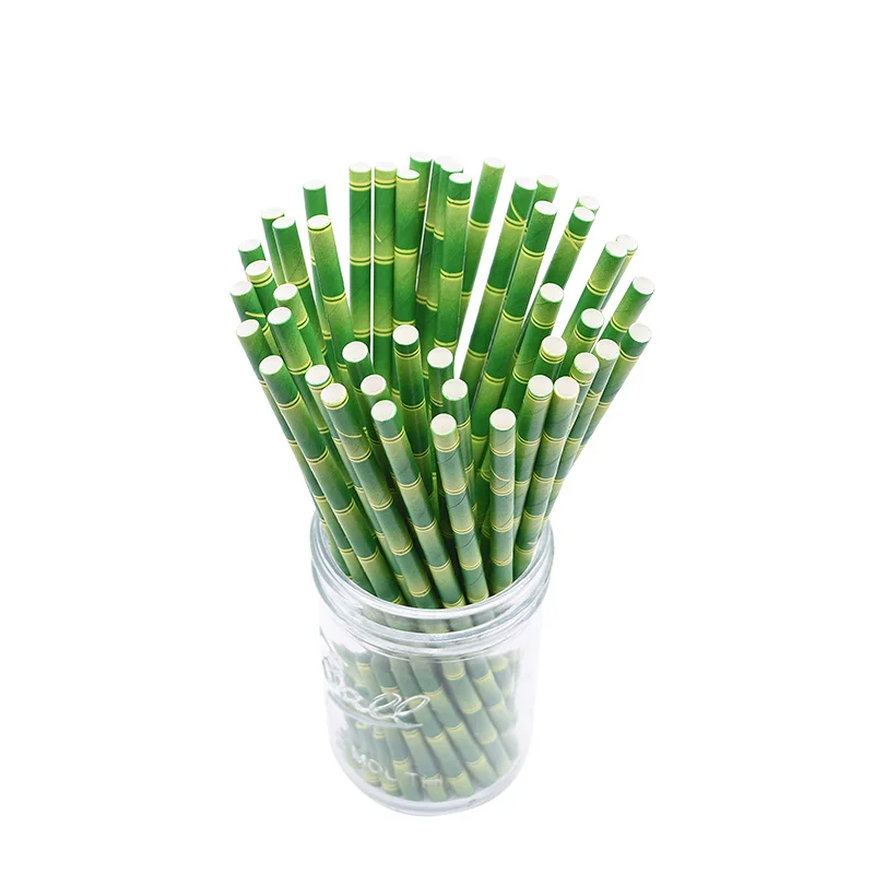 25Pcs Creative Drinking Straw Bamboo Pattern Paper Drinking Straw Decoration Wedding Party Bar Supplies
