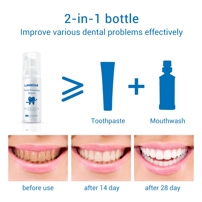 

LANBENA Teeth Whitening Mousse Toothpaste Dental Oral Hygiene Remove Stains Plaque Teeth Cleaning Tooth White Tool New Version