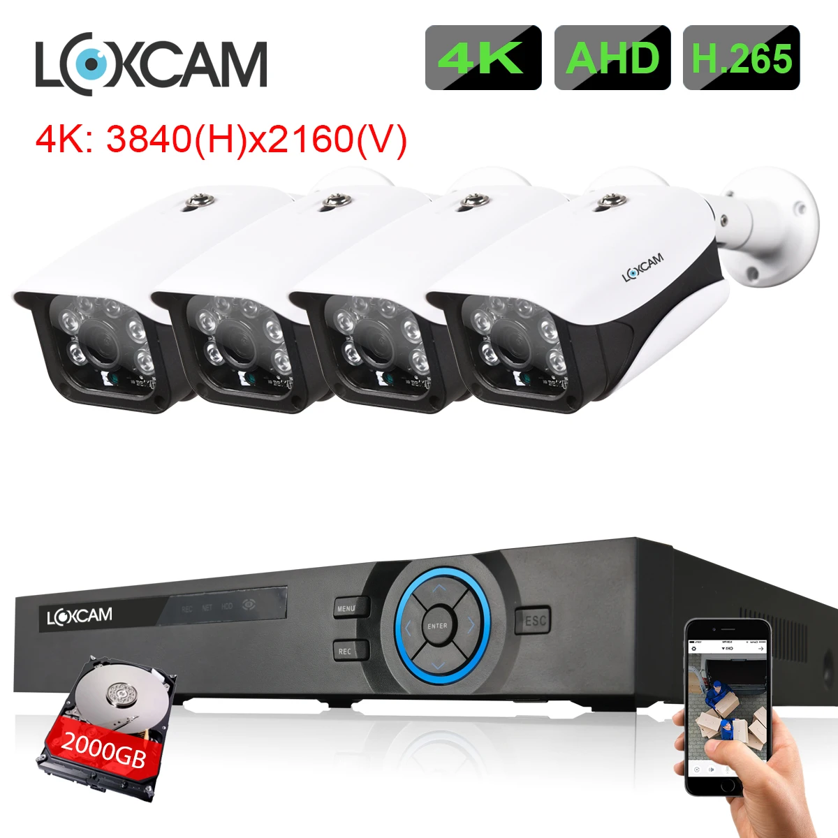 

LOXCAM h.265+ 4CH 4K Ultra HD CCTV Camera System 8MP Outdoor IP66 Security Camera IR Night Vision Video Surveillance camera kit