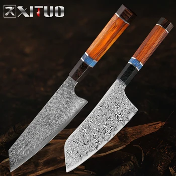 

XITUO Chef Knife Damascus Steel Sharp Cuts Filling Santoku Gyuto Kiritsuke Paring Boning Kitchen Knife Set Exquisite Set Knife