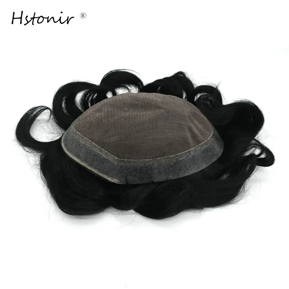 Hstonir 1# струйный Черный 7,5x9,2" Человеческие волосы remy парик для мужчин кружевные накладные волосы для мужчин t кружева настоящие мужские волосы H005
