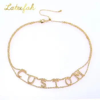 

Fashion Customize English Letters Copper Alloy Necklace For Women Zircon Personalize Name Link Jewelry Gift For Girlfriend