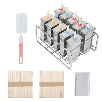 

Reusable Ice Maker 10PCS 304 Stainless Steel Round Head Fat Plate Ice Cream Mold Popsicle Mold Double Groove Ice Cream