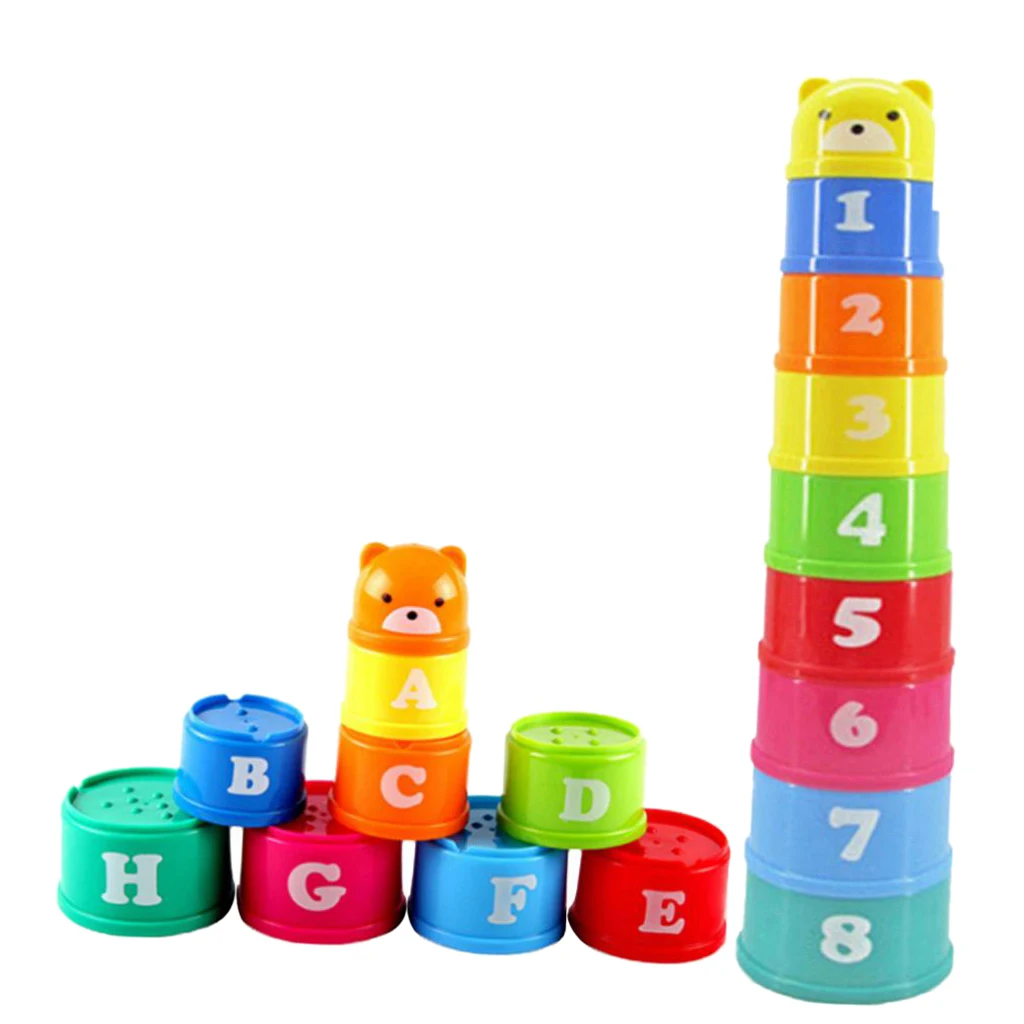 Plastic Letters Numbers Stacking Rainbow Stack Up Cups Blocks Children Stacking Folding Bathing Toys Educational Play Fun Toy
