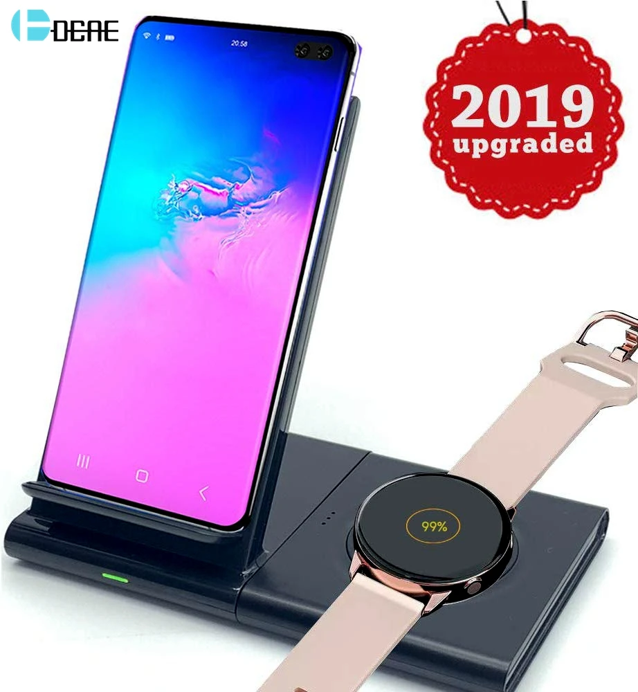 

DCAE 10W Qi Wireless Charger Stand 2 in 1 Magnetic Fast Charging Dock Station for Samsung S10 S9 S8 Note 10 9 8 Plus Galaxy Watch Buds Gear For iPhone 11 Pro XS Max XR X 8 Airpods 2