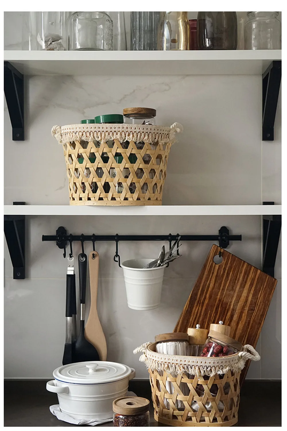 Шикарная деревянная корзина для хранения в деревенском стиле с кисточками, скандинавские корзины для хранения хлеба, фруктов, косметики, полотенец, плетеные корзины для хранения, Домашний Органайзер