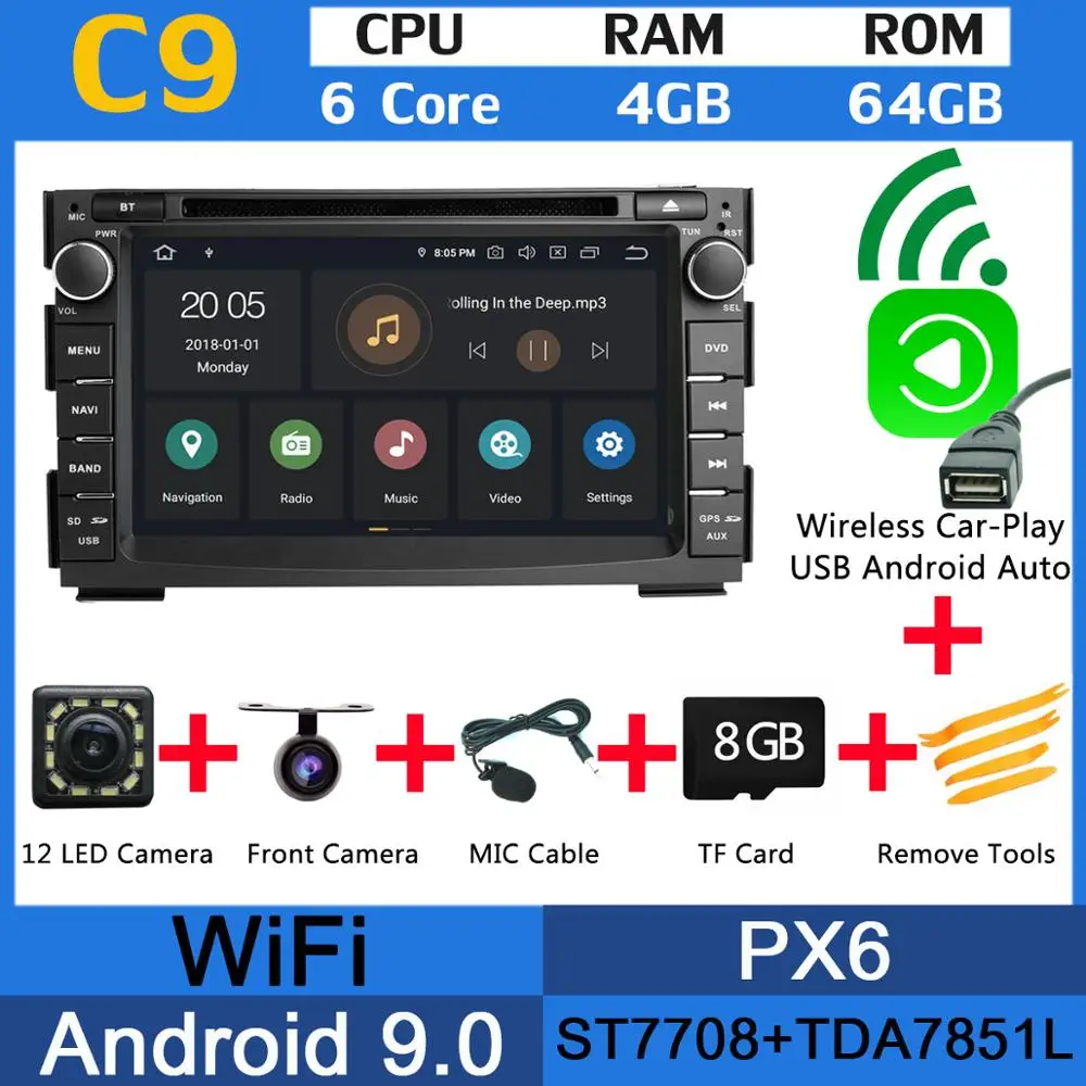 2Din 8 ядерный Android 9,0 PX6 4G+ 64G Автомобильный dvd-плеер для KIA Ceed Venga DSP Авто CarPlay радио gps навигация мультимедиа головное устройство - Цвет: PX6 Wireless CarPlay