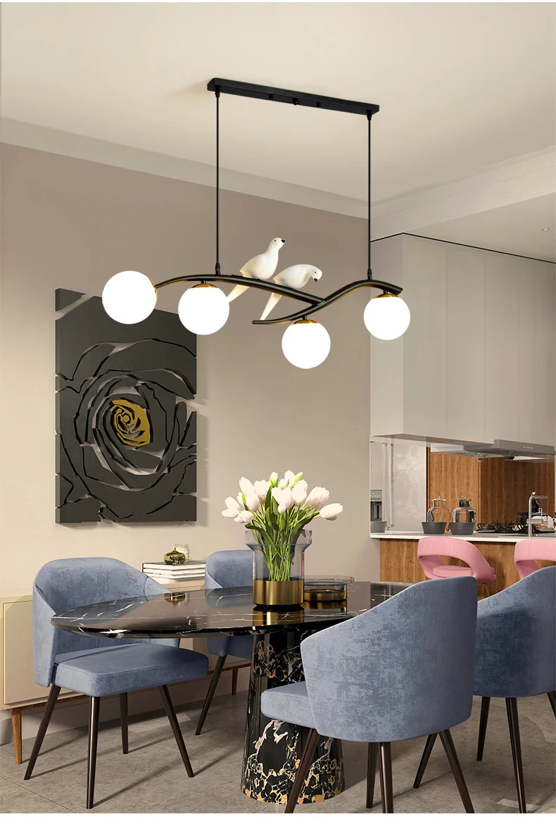 Bird Lamp Hoop Glass Ball Pendant Light 