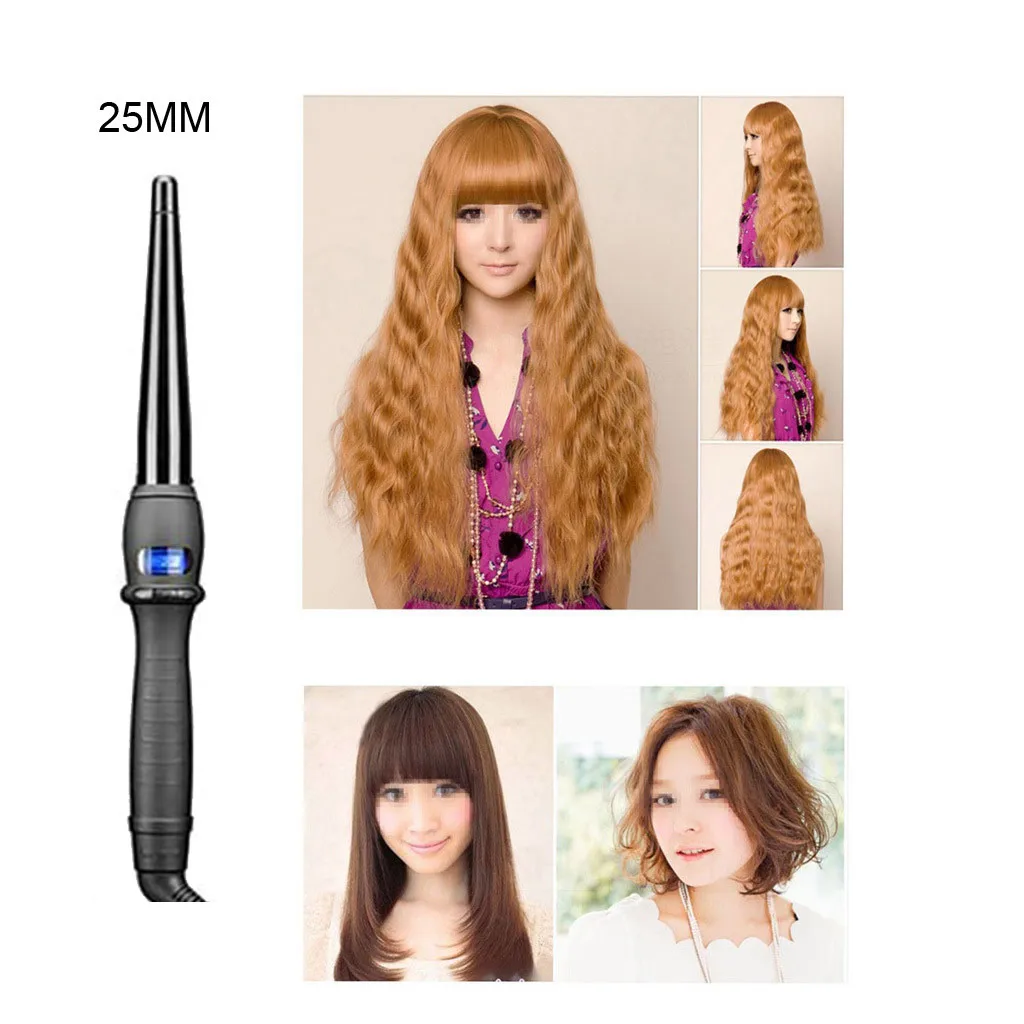 Lcd электрические бигуди конические щипцы для завивки нагревательный анион милый креативный Корея Мини-выпрямитель для сухого и влажного использования уход за волосами 25 мм#127