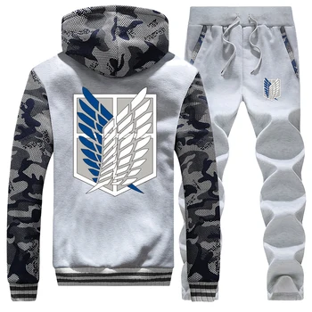 

Fashion Japanese Anime Attack On Titan Camo Hoodies Pants 2pcs Sets Men Fleece Sweatshirt Hip Hop Soprtswear Harajuku Streetwear