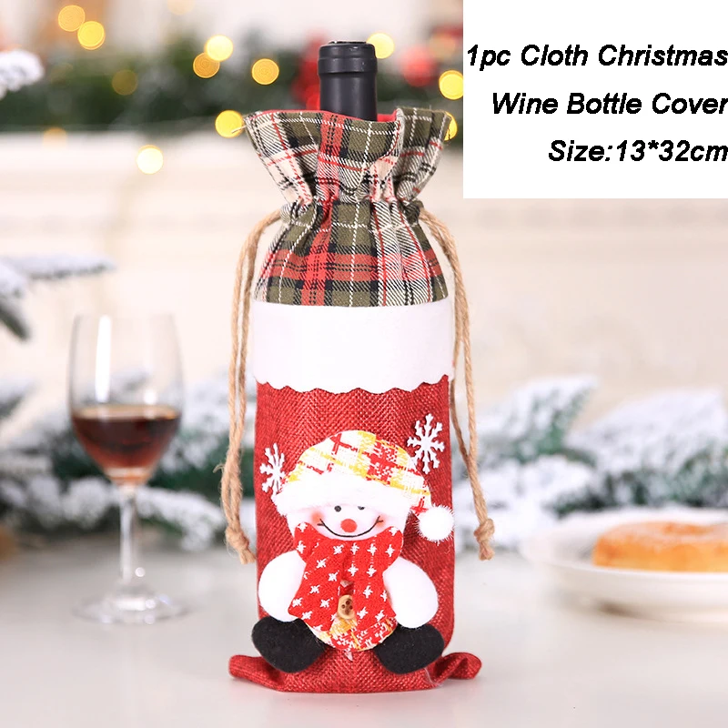 Snowman 1PC Рождественское украшение для дома, обертка для бутылки, Рождественское украшение, Санта-Клаус, Декор, Рождественская винная бутылка, чехол, с рождеством - Цвет: Snowman 1PC