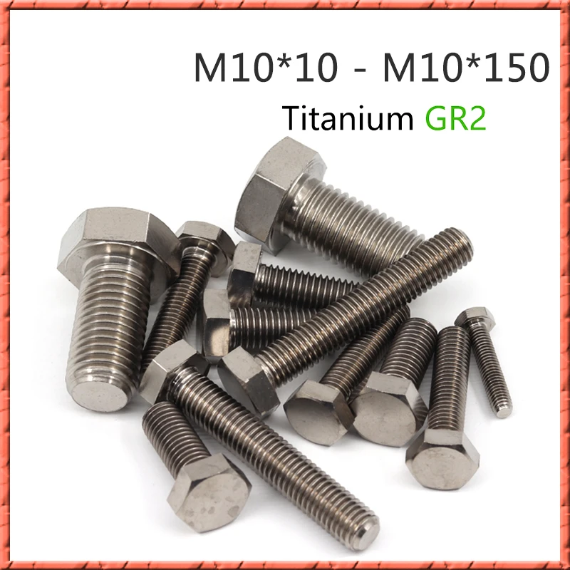 

10pcs/lot m10*10/16/20~150mm Pure titanium 933 external hex head screw hex bright titanium alloy flat head Outer hex bolt