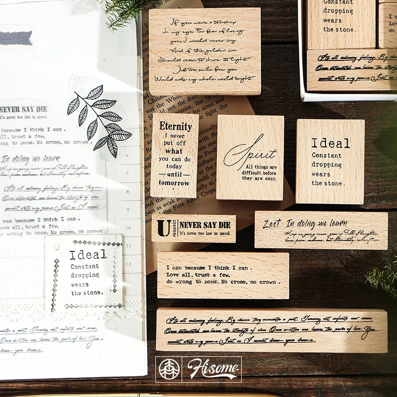 Wooden stamp set English text vintage hand account decoration craft