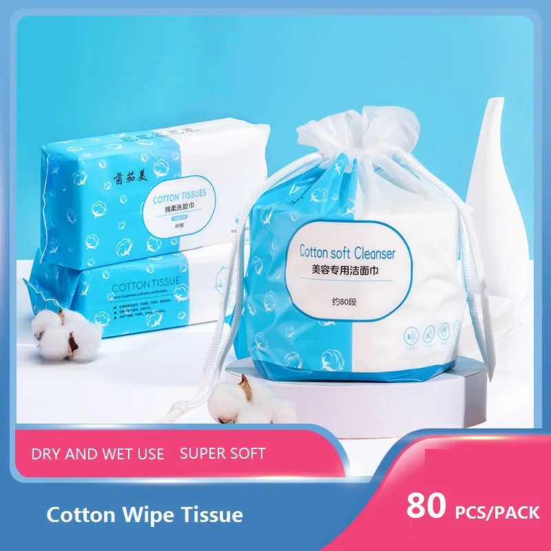 80PCS Disposable Natural Cotton Wipe Towel Dry And Wet Use Facial Tissue Makeup Remover Anti-Bacteria Baby Face Cleaning Wipe