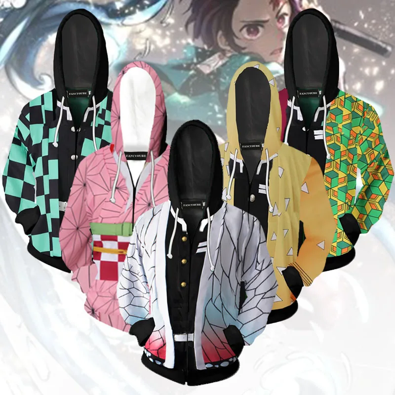 Убийца демона Kimetsu no Yaiba Tanjirou Nezuko Zenitsu Tomioka Giyuu аниме МОЛНИЯ Косплей Толстовка костюм куртка в стиле аниме пальто